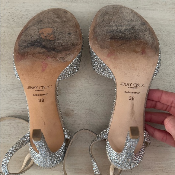 Jimmy Choo Nude Suede Sandals with Hotfix Crystals and sphere detail - Picture 9 of 16